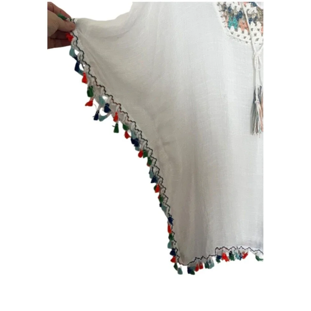 Milana Fashion White Cotton Blend Color Tassel /crochet Swim Cover  L/XL